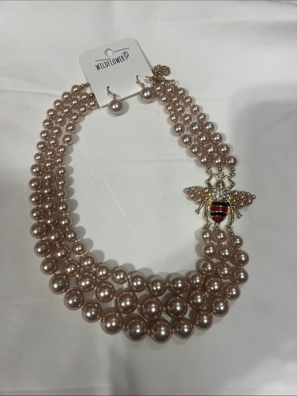Wildflowers Pink Pearl Multi-Strand Necklace with Bee Charm